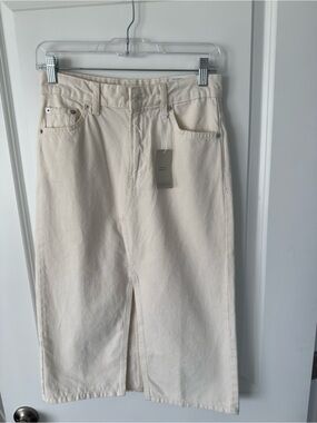 MNG Mango Cream Midi Skirt NWT XXS 100% cotton